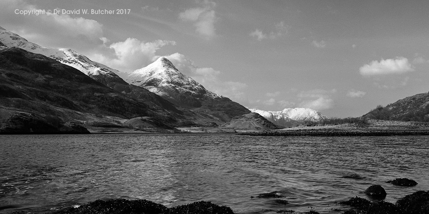 Snow-capped Pap of Glencoe and Loch Leven, Scotland