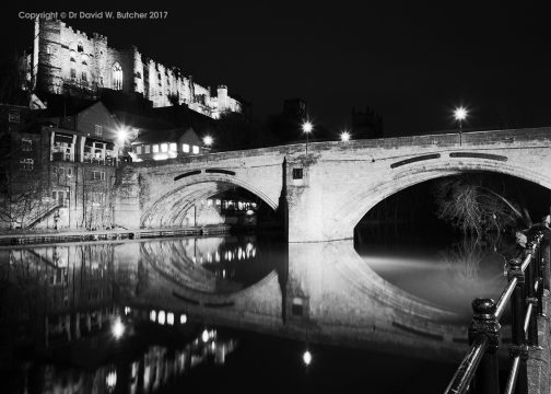 Durham Castle and Framwellgate Bridge Reflections at Night, England
