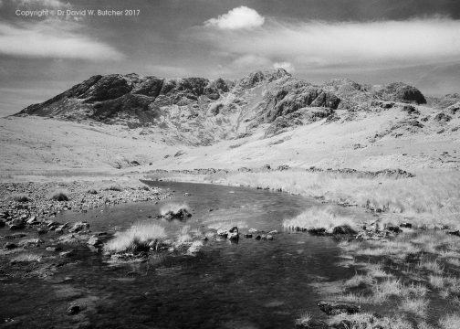 Scafell Pike and the River Esk, infrared, Boot, Eskdale, Lake District