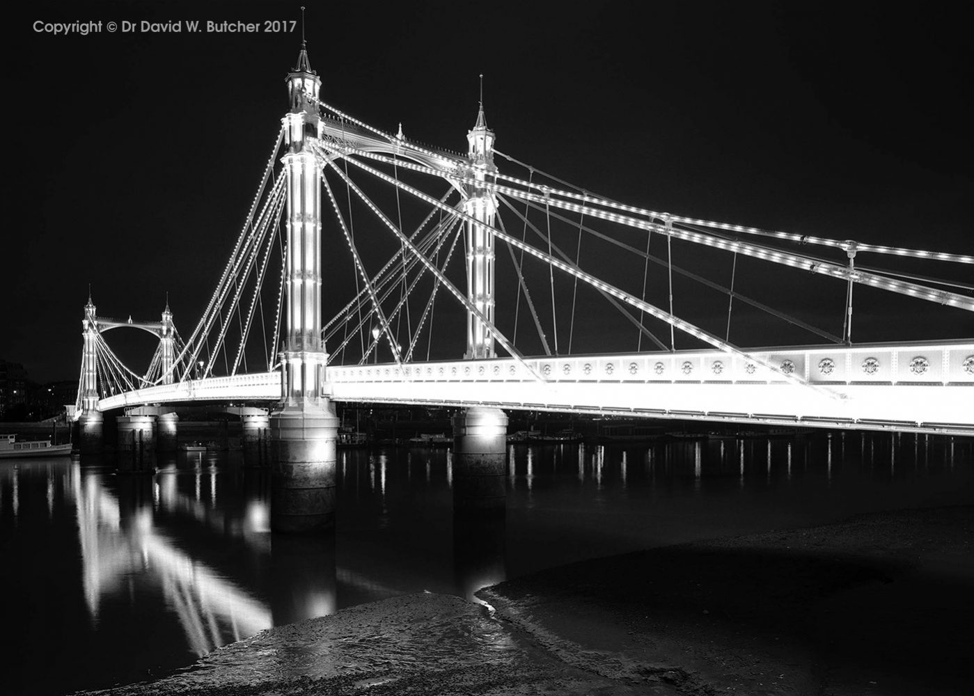 London Albert Bridge and Thames Reflections at Night Dave Butcher