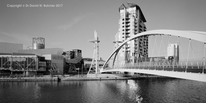 Salford Quays Millennium Bridge and the Lowry, England