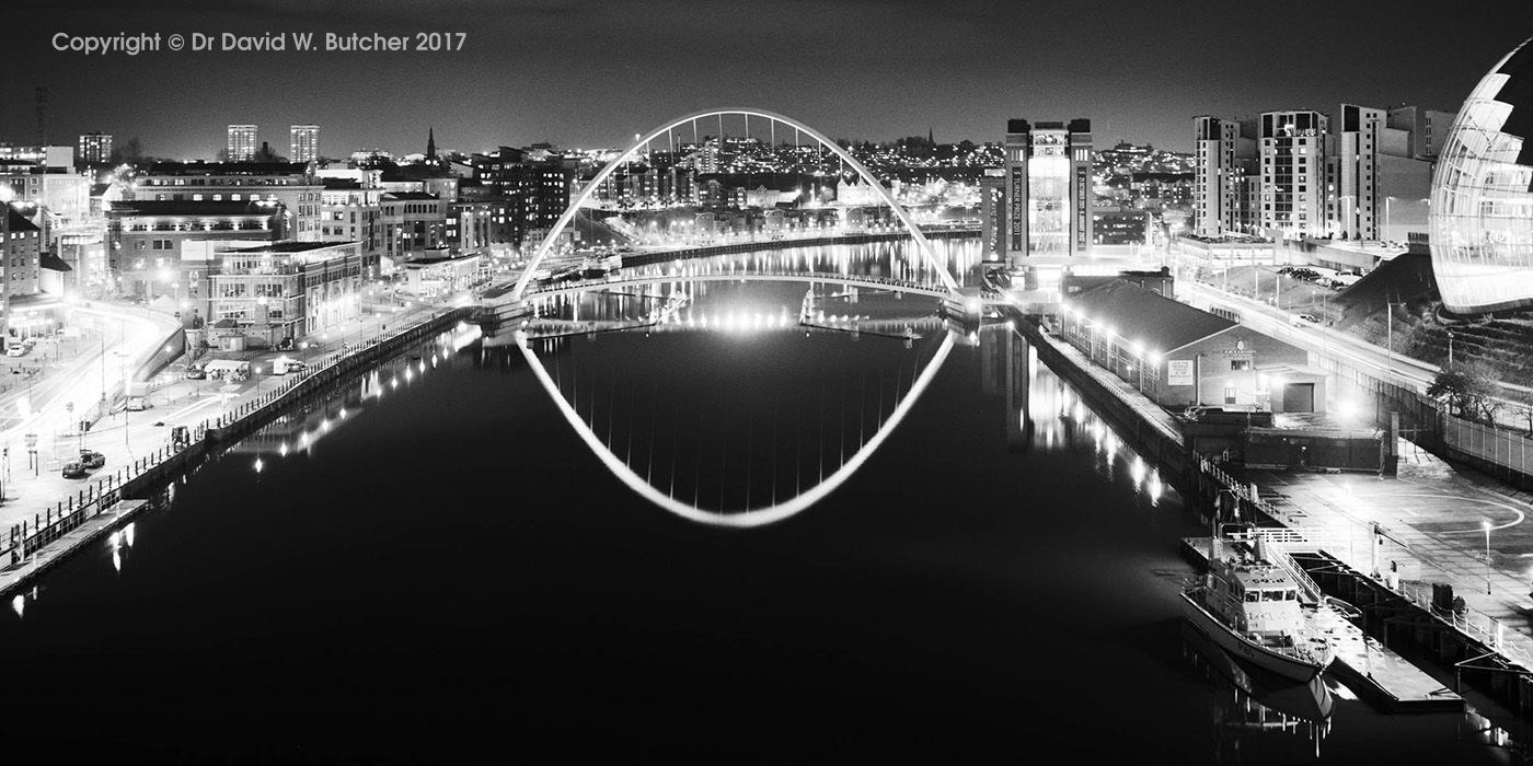 Gateshead Millennium Bridge Reflections at Night from Newcastle Tyne Bridge