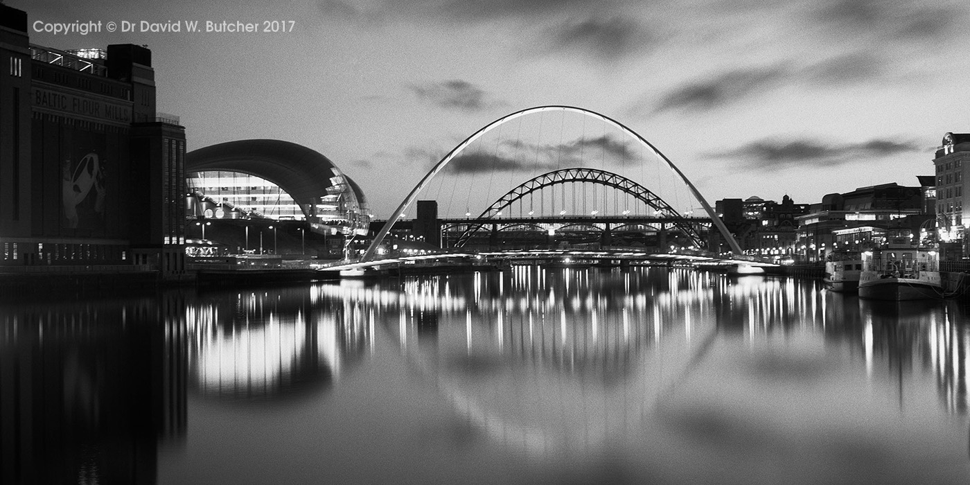 Newcastle River Tyne, Sage and Millennium Bridge at Night