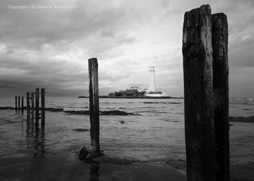 St Mary's Lighthouse and Posts at High Tide, Whitley Bay, Newcastle