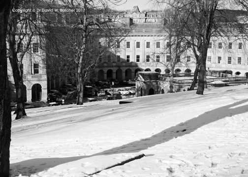 Buxton Crescent from the Slopes in Snow, Peak District