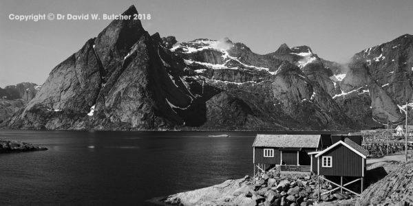 Lofoten Reine Hamnoy Fishing Hut and Mountains, Norway