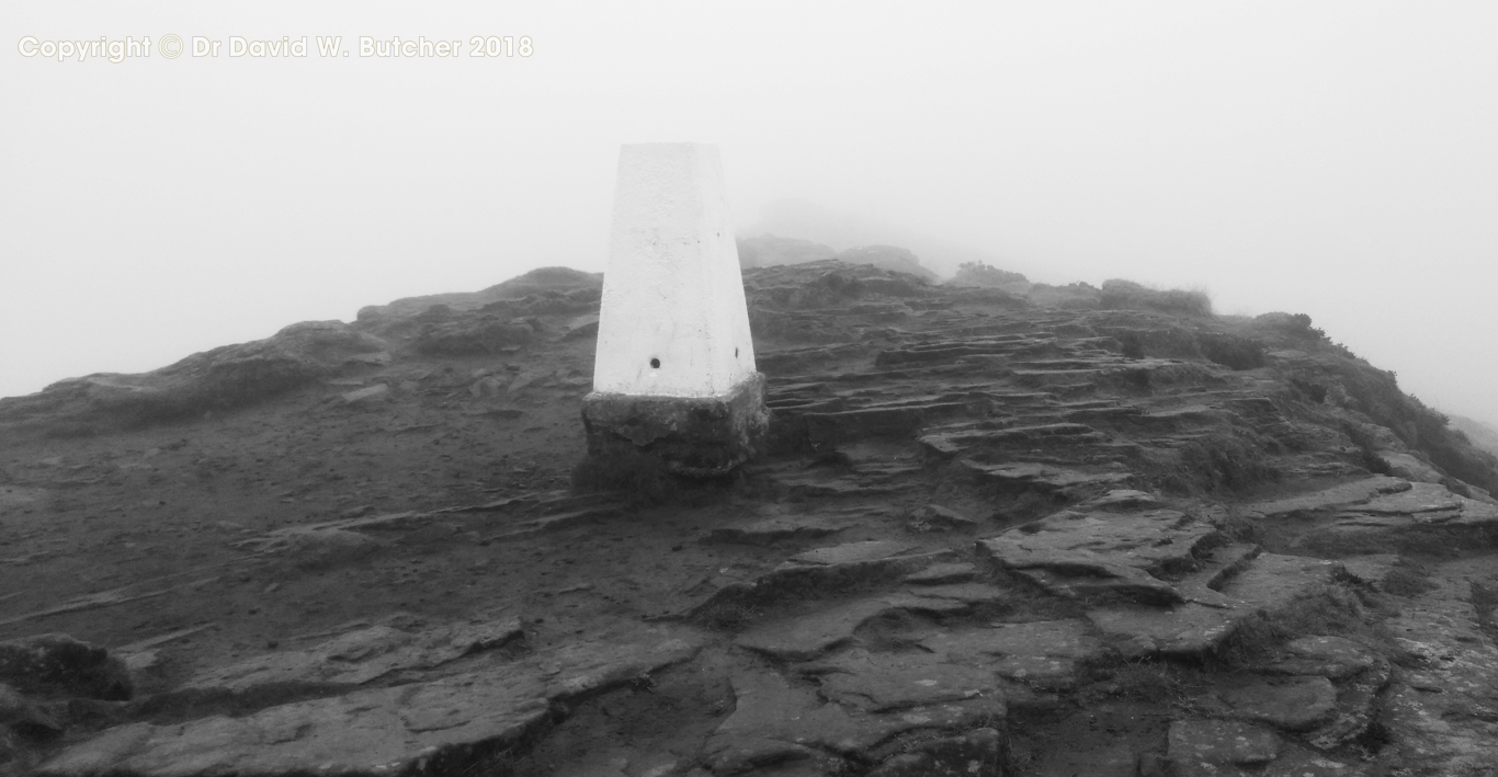 Win Hill Trig Point in the Clouds