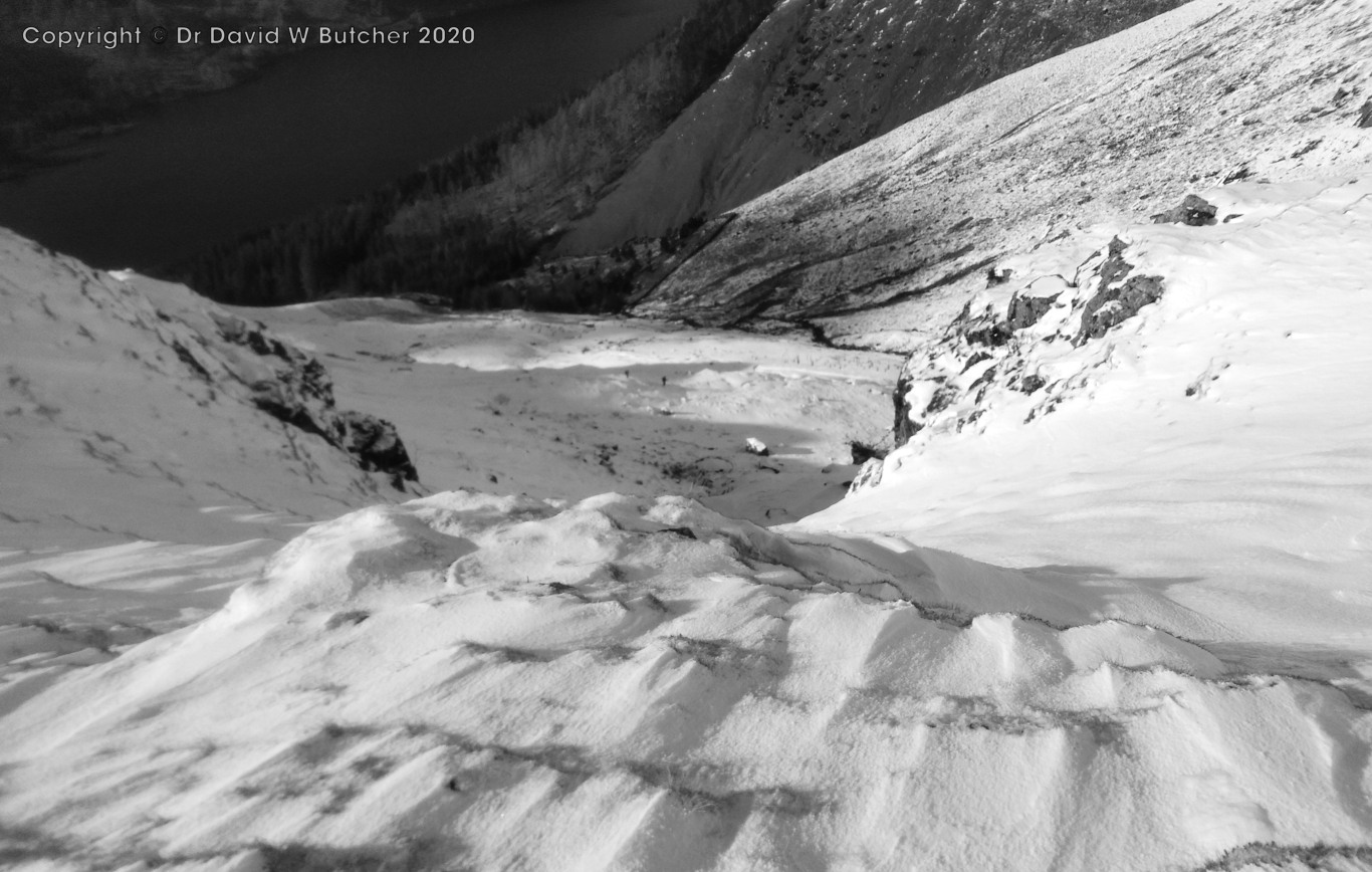 View down Helvellyn Wythburn Path to Thirlmere Reservoir