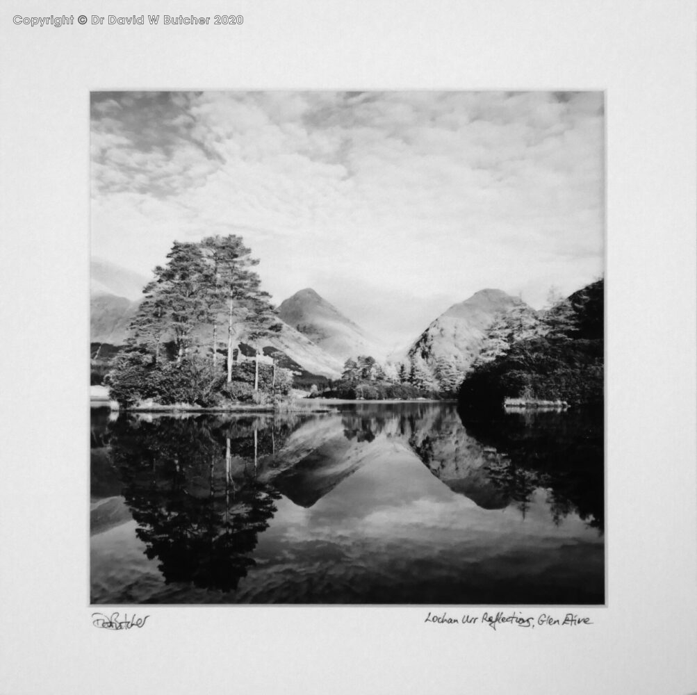 Scotland, Glen Etive Reflections in Lochan Urr 40x40cm - Dave Butcher