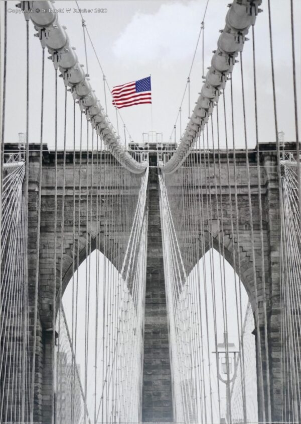 USA, New York Brooklyn Bridge and Flag 70x50cm