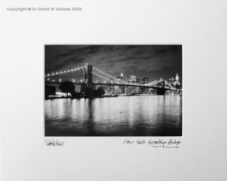 USA, New York Brooklyn Bridge, East River and Manhattan from Brooklyn at Night.