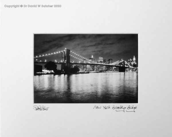 USA, New York Brooklyn Bridge, East River and Manhattan from Brooklyn at Night.