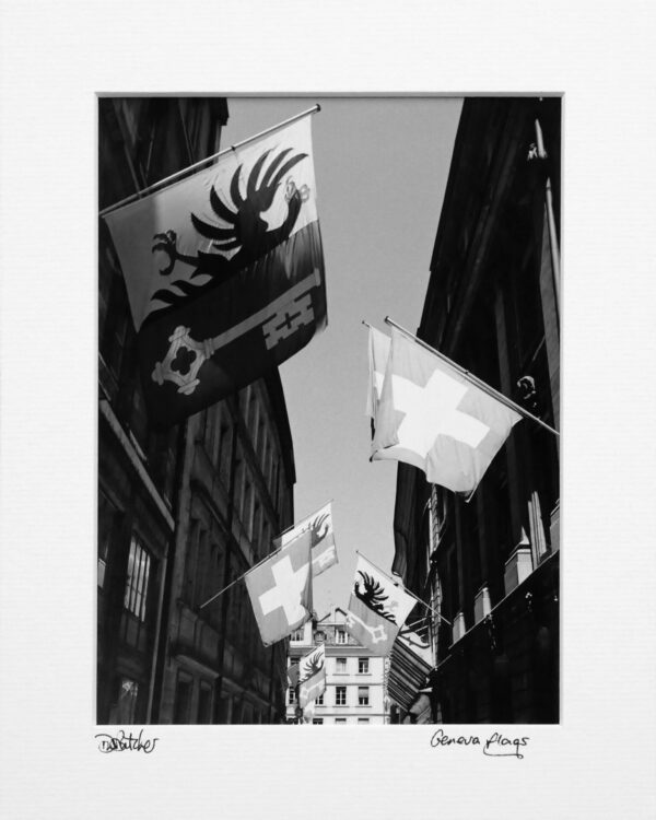 Geneva Flags in the old town, Switzerland