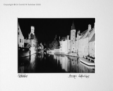 Canal Reflections and Bell Tower, Rozenhoedkaai, Bruges, Belgium. 