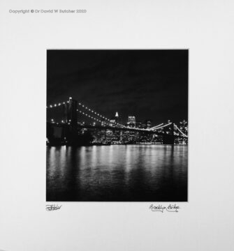 USA, New York Brooklyn Bridge, with Manhattan behind, from Brooklyn at Night