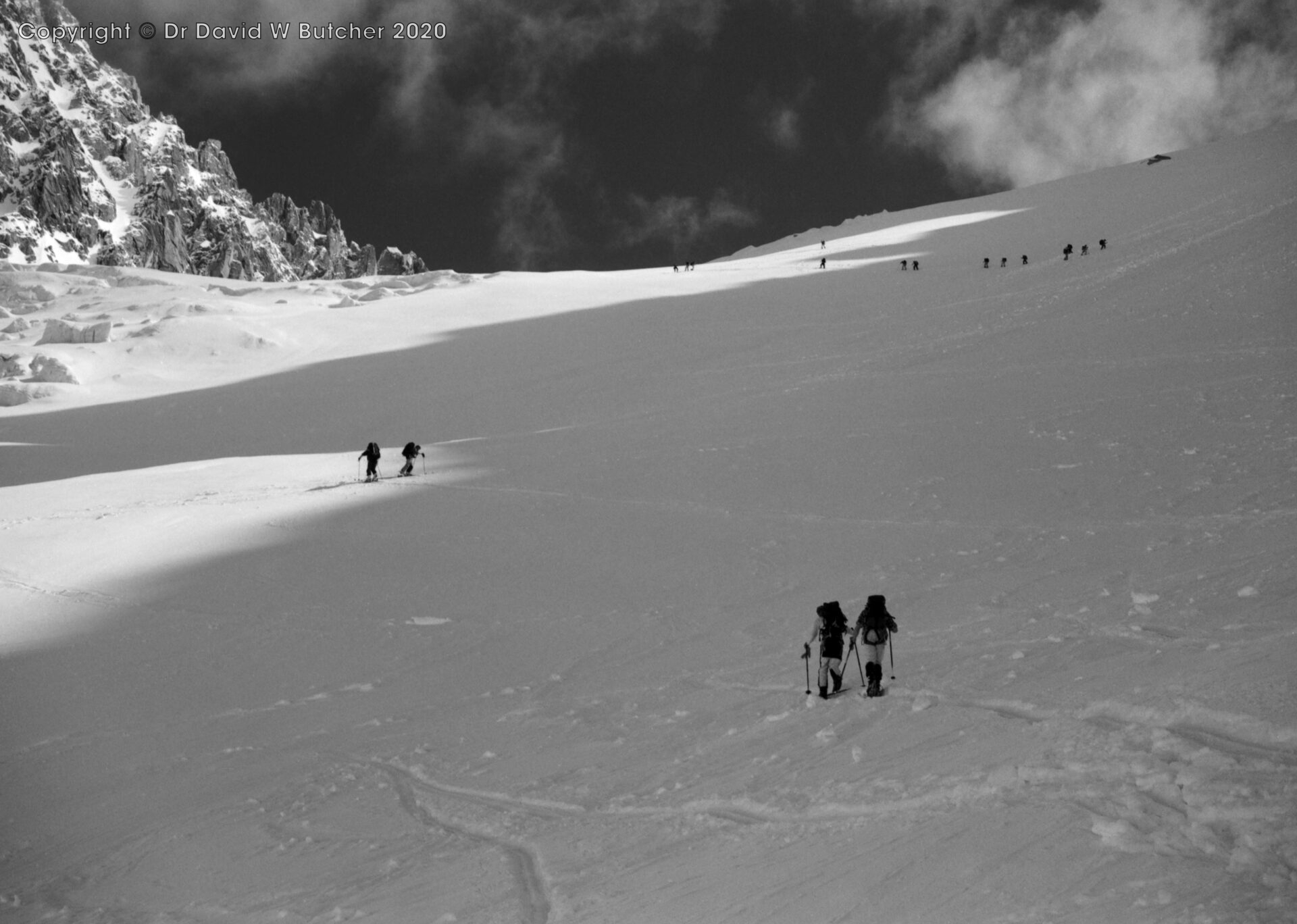 Steep ascent of Chardonnet Glacier to Col du Chardonnet, ski Haute Route day 1
