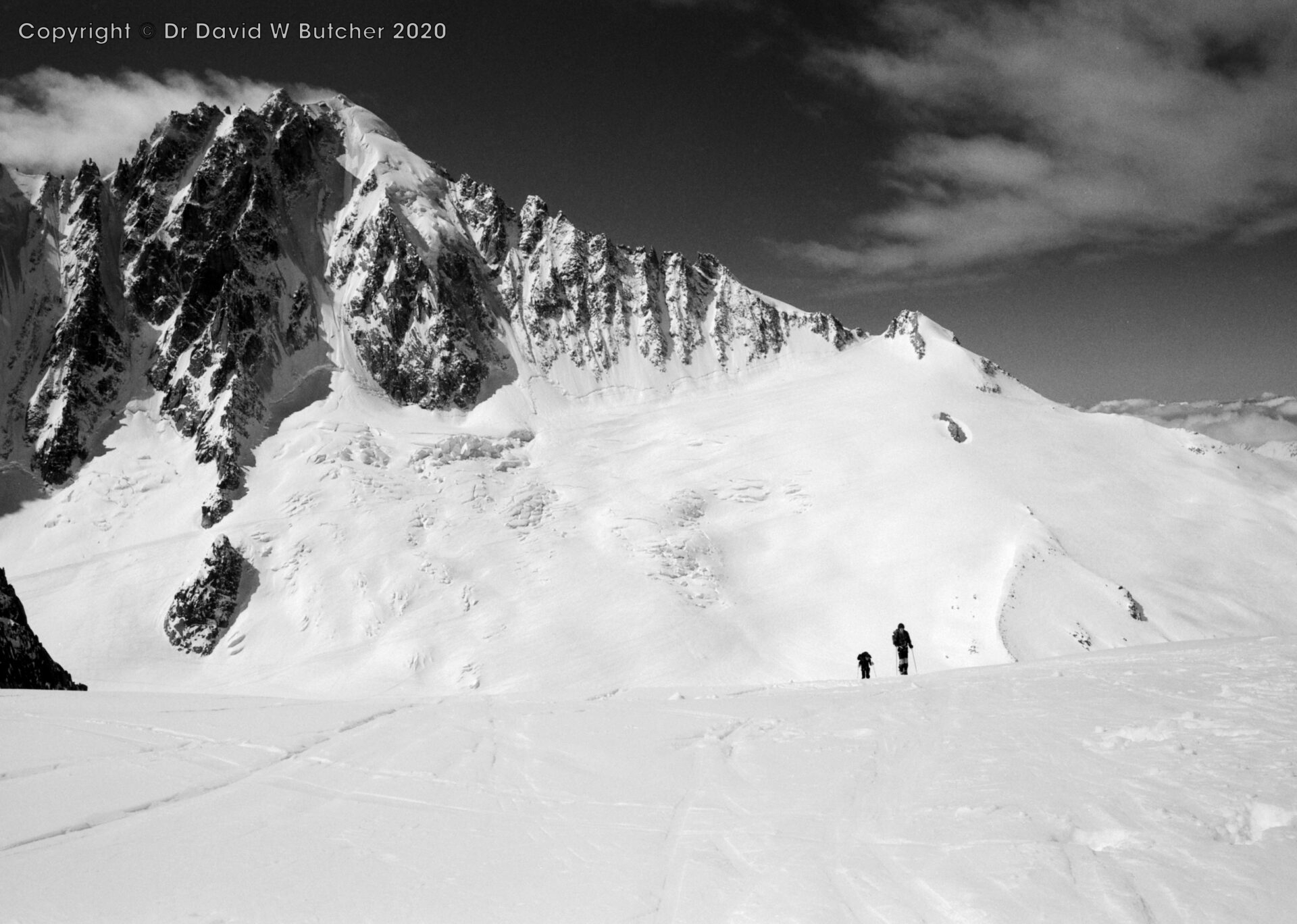 Aiguille Vertes and Grands Montets from Chardonnet Glacier, ski Haute Route day 1