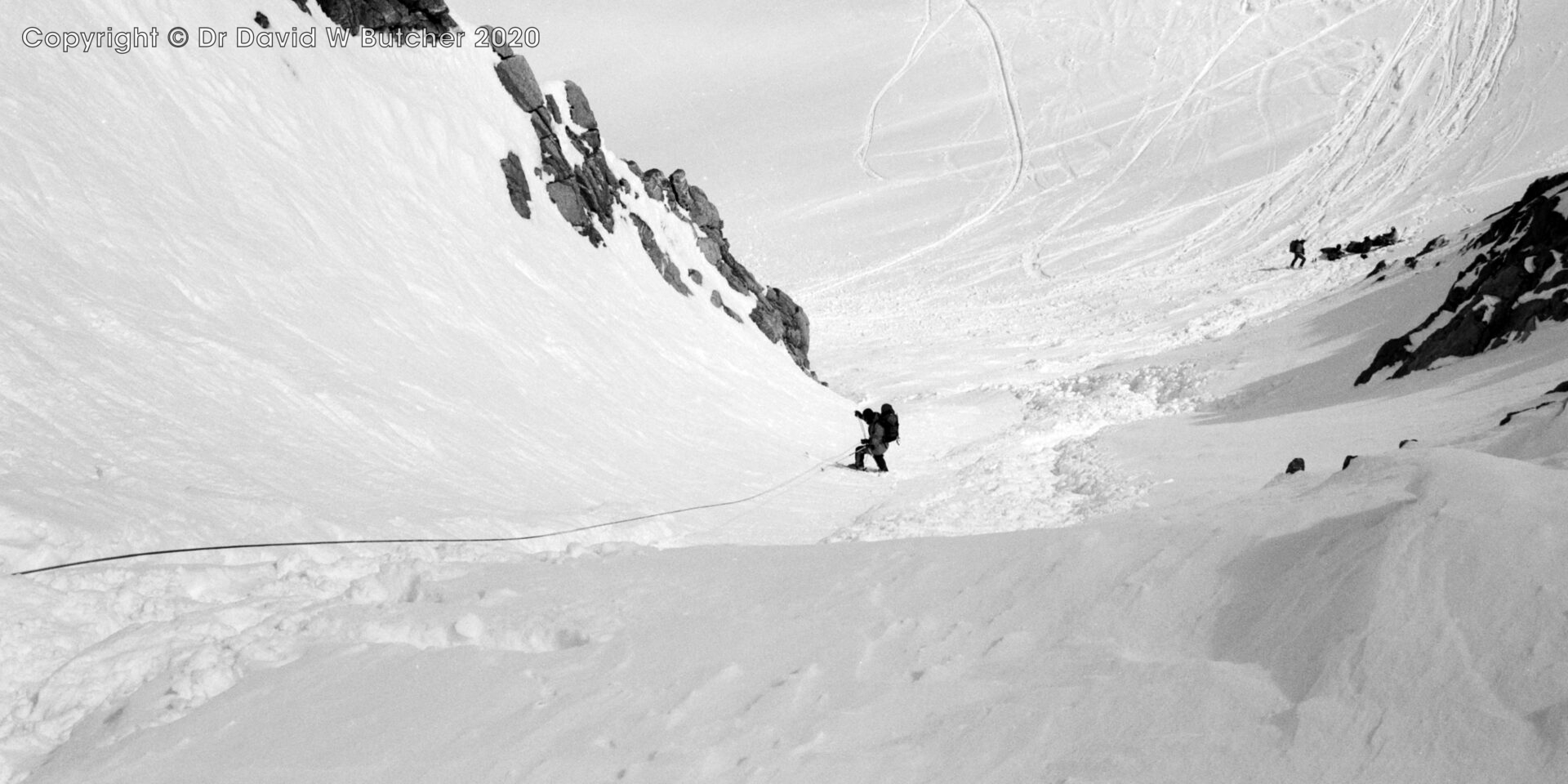 Ski abseil from Col du Chardonnet down steep Swiss side, ski Haute Route Day 1