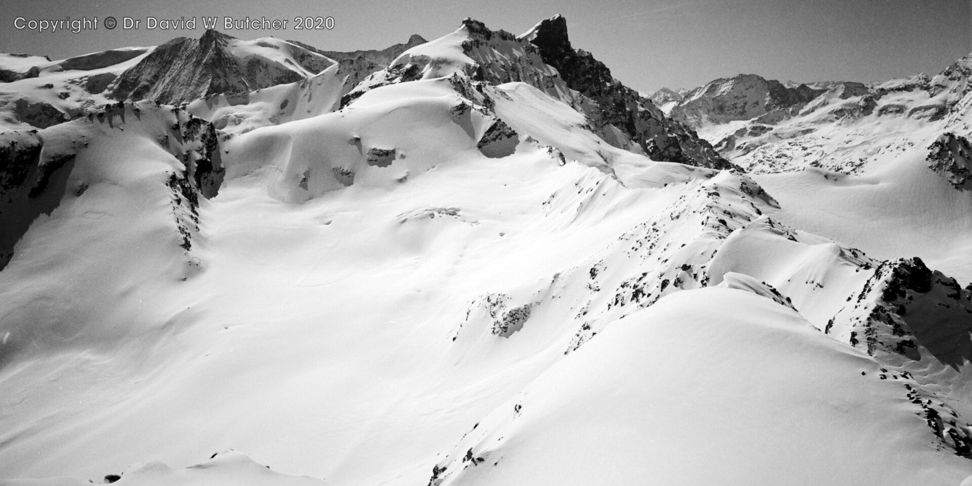 Rosablanche summit view south to La Sale and Pleureur, ski Haute Route day 3