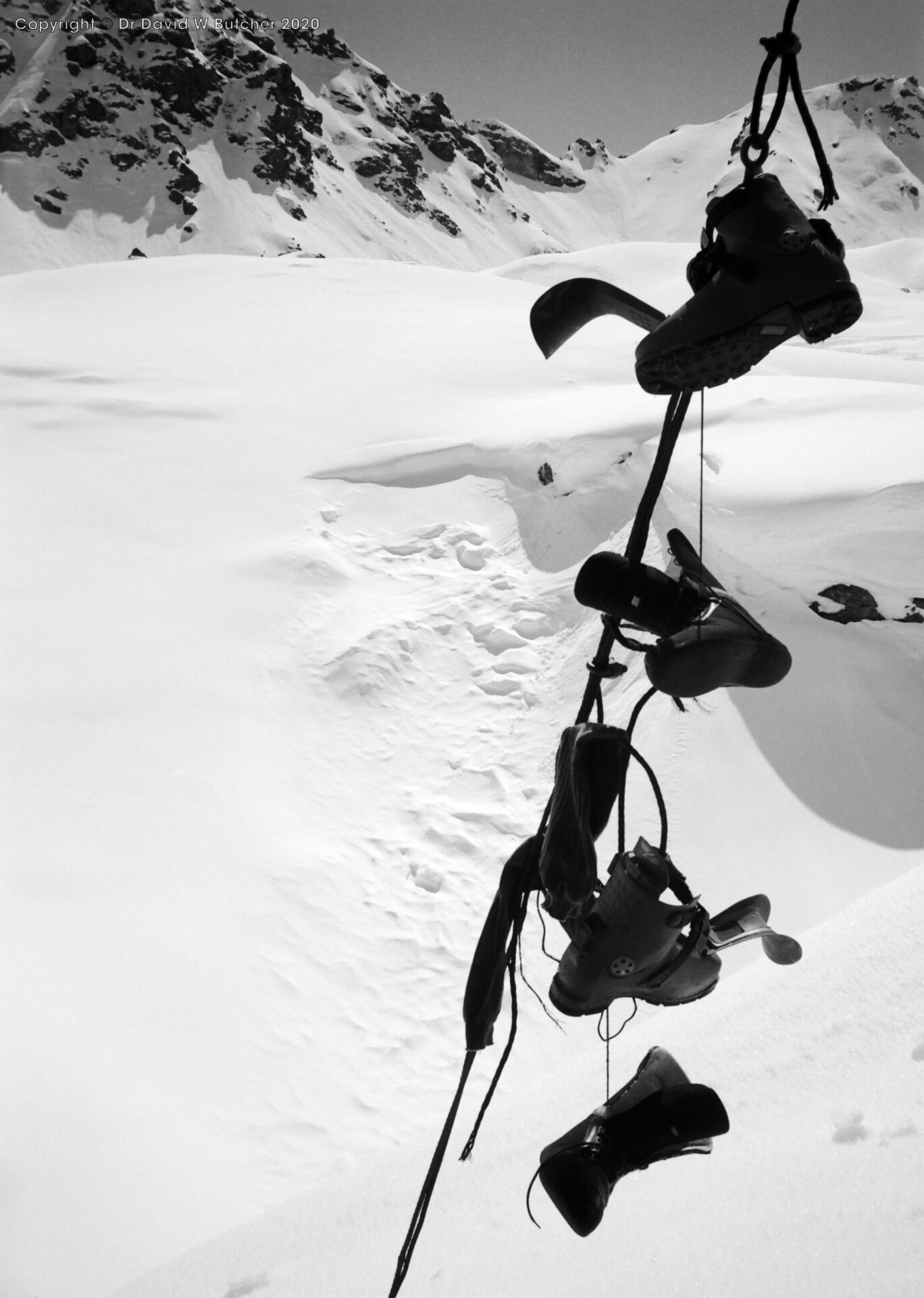 Drying gear outside Cabane de Prafleuri, ski Haute Route day 3