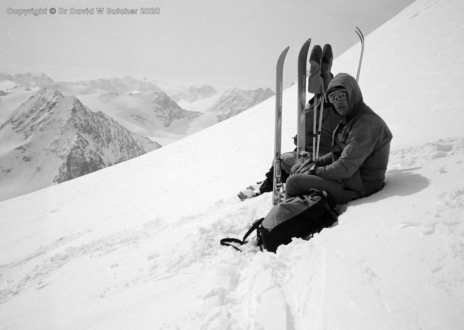 Lunch break below summit of Pigne d'Arolla, Mark Rogerson, ski Haute Route day 5