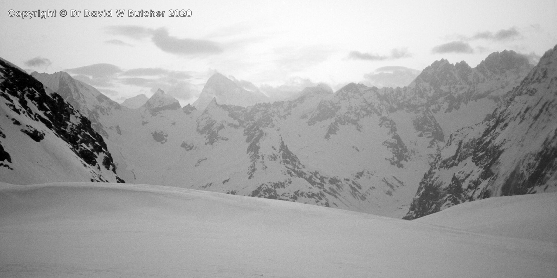 Dawn view northeast from near Cabane des Vignettes, ski Haute Route day 6