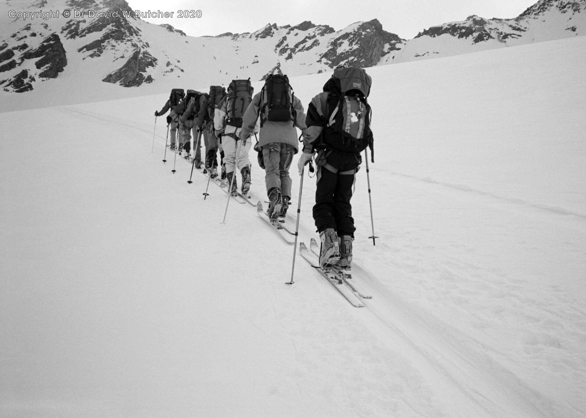 Start of ascent from Haut Glacier d'Arolla to Col du Mont Brule, ski Haute Route day 6