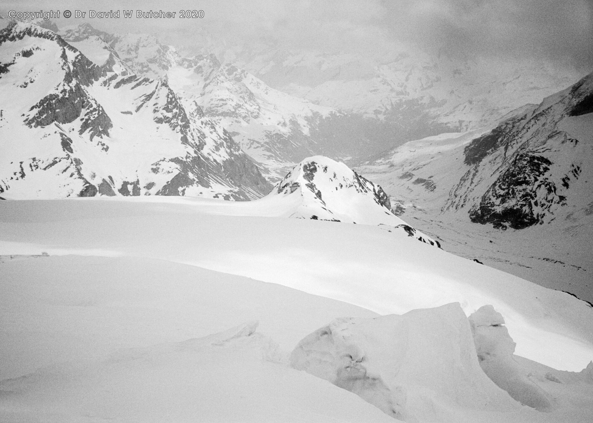 View east towards Zermatt. from Stockji Glacier, ski Haute Route day 6