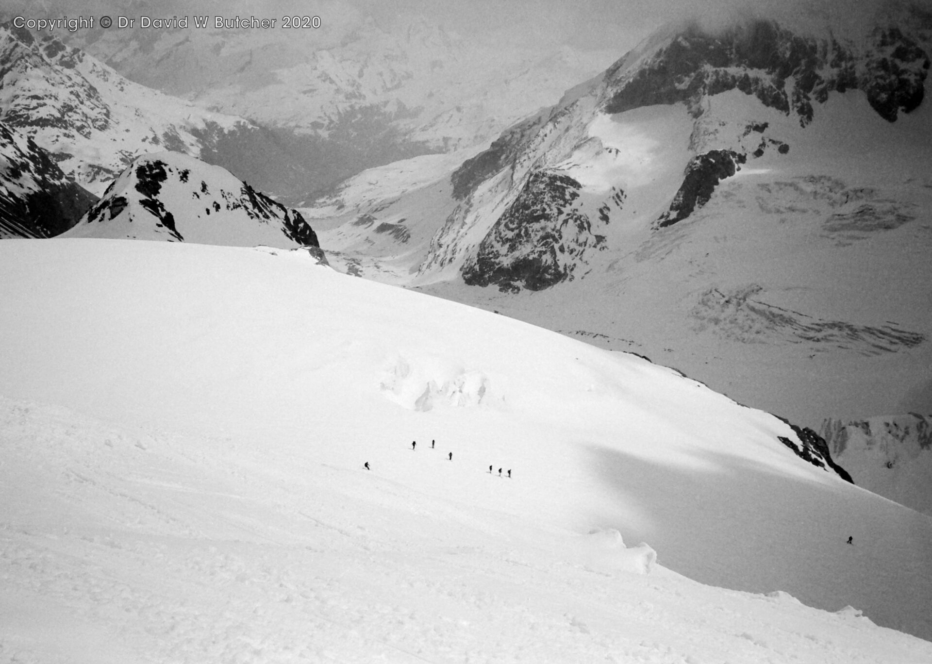 Stockji Glacier descent to Zmutt Glacier, ski Haute Route day 6
