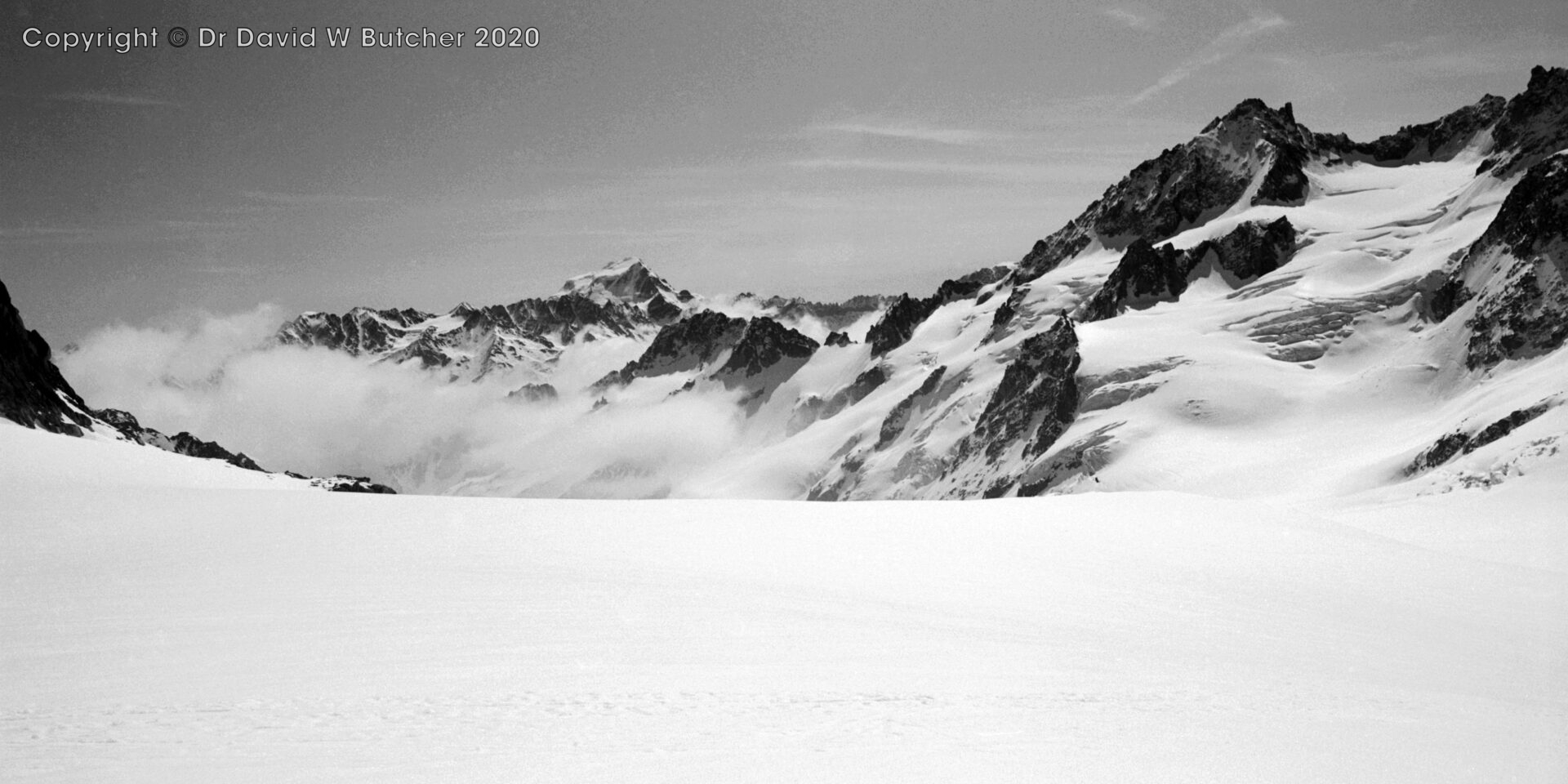 View East from below Fenetre de Saleina to Grand Combin, ski haute route day 1